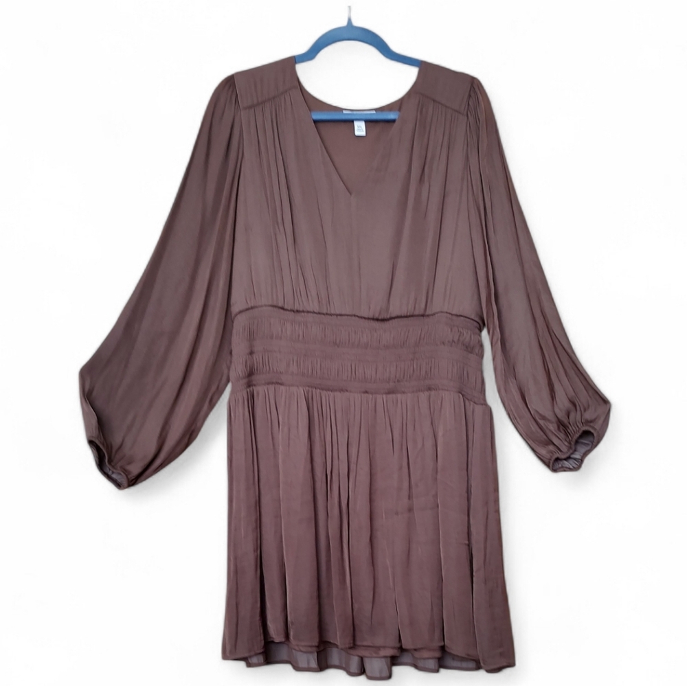 Light Brown Or Dark Taupe Nine West V Neck Dress W Elastic At Waist Sz XXL